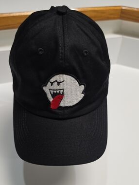 Super Mario Embroidered Boo Ghost Dad Hat - Black Adjustable Baseball Cap